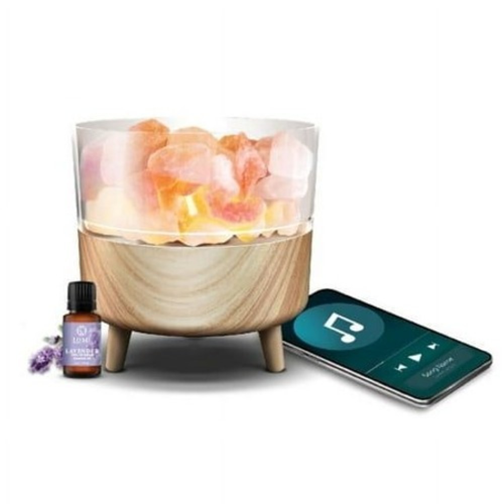 Lomi Himalayan Salt Rock Speaker Unisex OS Pink Like New Bluetooth LED Wood Base